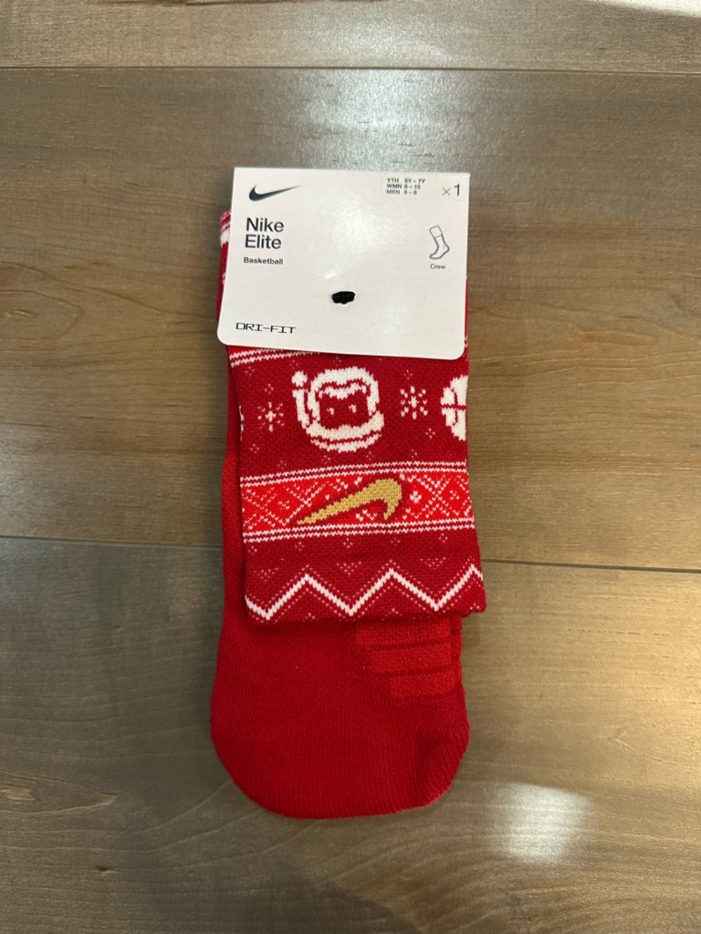 Nike Red & White Holiday Crew Socks with Gold Swoosh